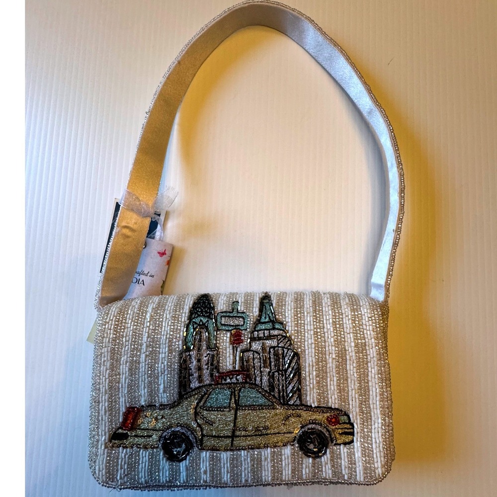 Viral New York City NYC Beaded Taxi Skyline shoulder bag  Handcrafted India